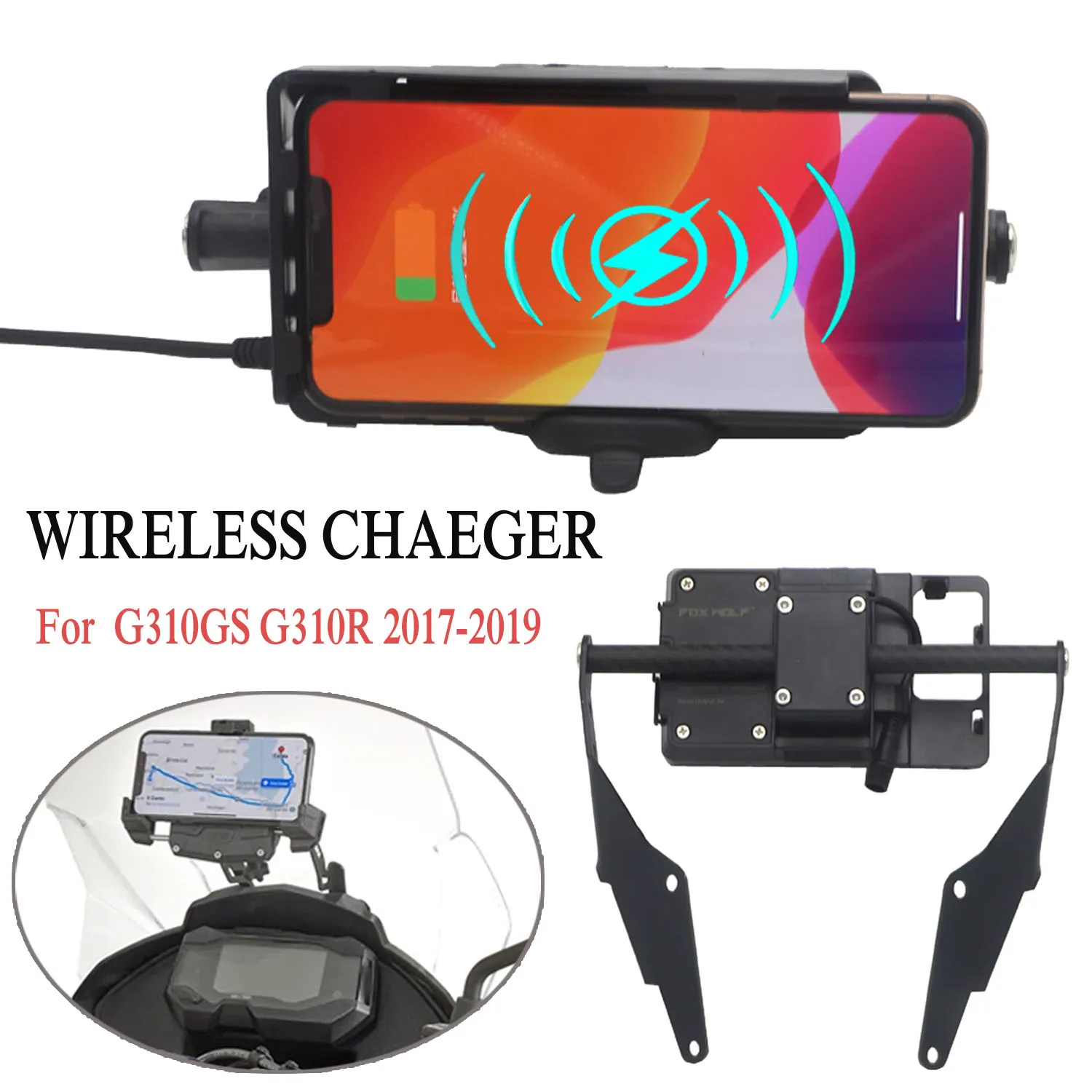 

For BMW G310GS G310R G310 GS R 2017 2018 2019 Navigation Phone Holder Bracket Windshield USB and Wireless Charging