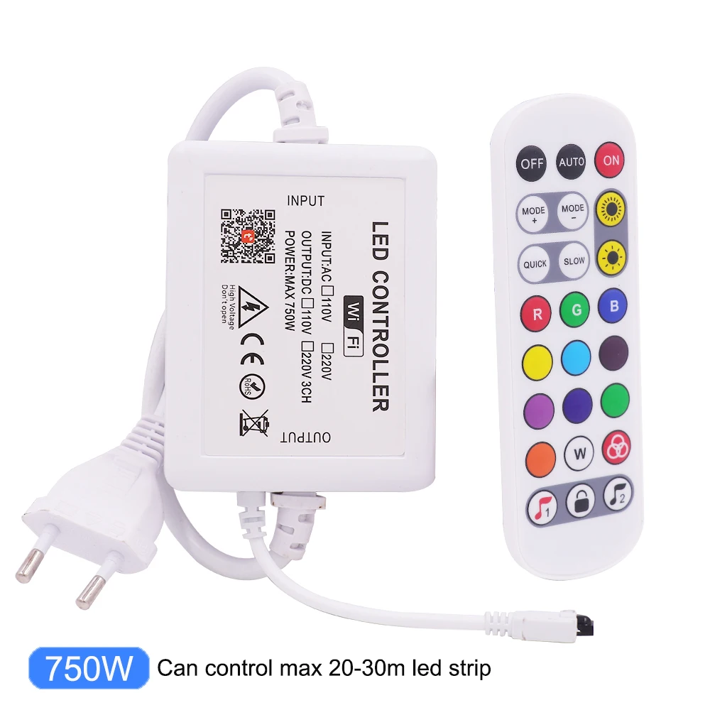 Tuya WiFi RGB Controller 220V 110V 750W 1500W Remote App Music Control for 10mm PCB Width RGB LED Strip Neon Tape