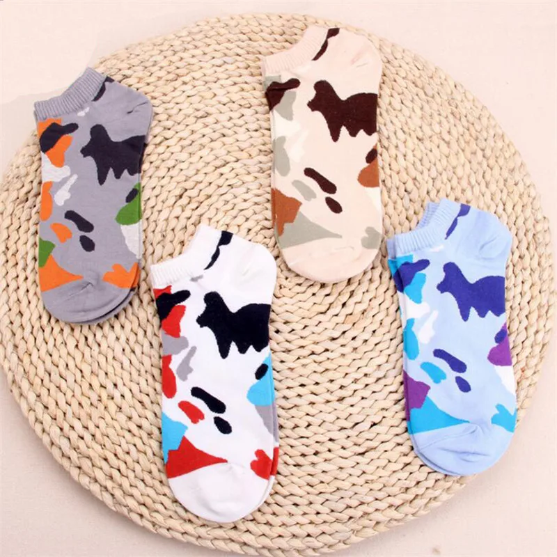 4Pairs Men's Camouflage Short Socks Spring Summer Men Socks Invisible Retro Harajuku Cotton Low Sock