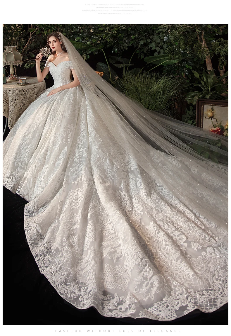 Real Photo Glitter White Luxur Wedding Dresses Long Lace Sequin Royal Train Bride Gowns Princess Church Bridal Dress Custom Made