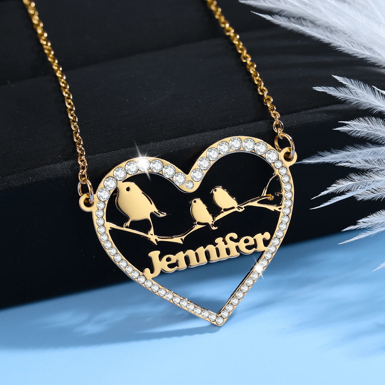 MYDIY Stainless Steel Statement Necklace Heart Crystal Pendant Women Family Gold Color Necklaces Jewelry mujer Mother's Day Gift