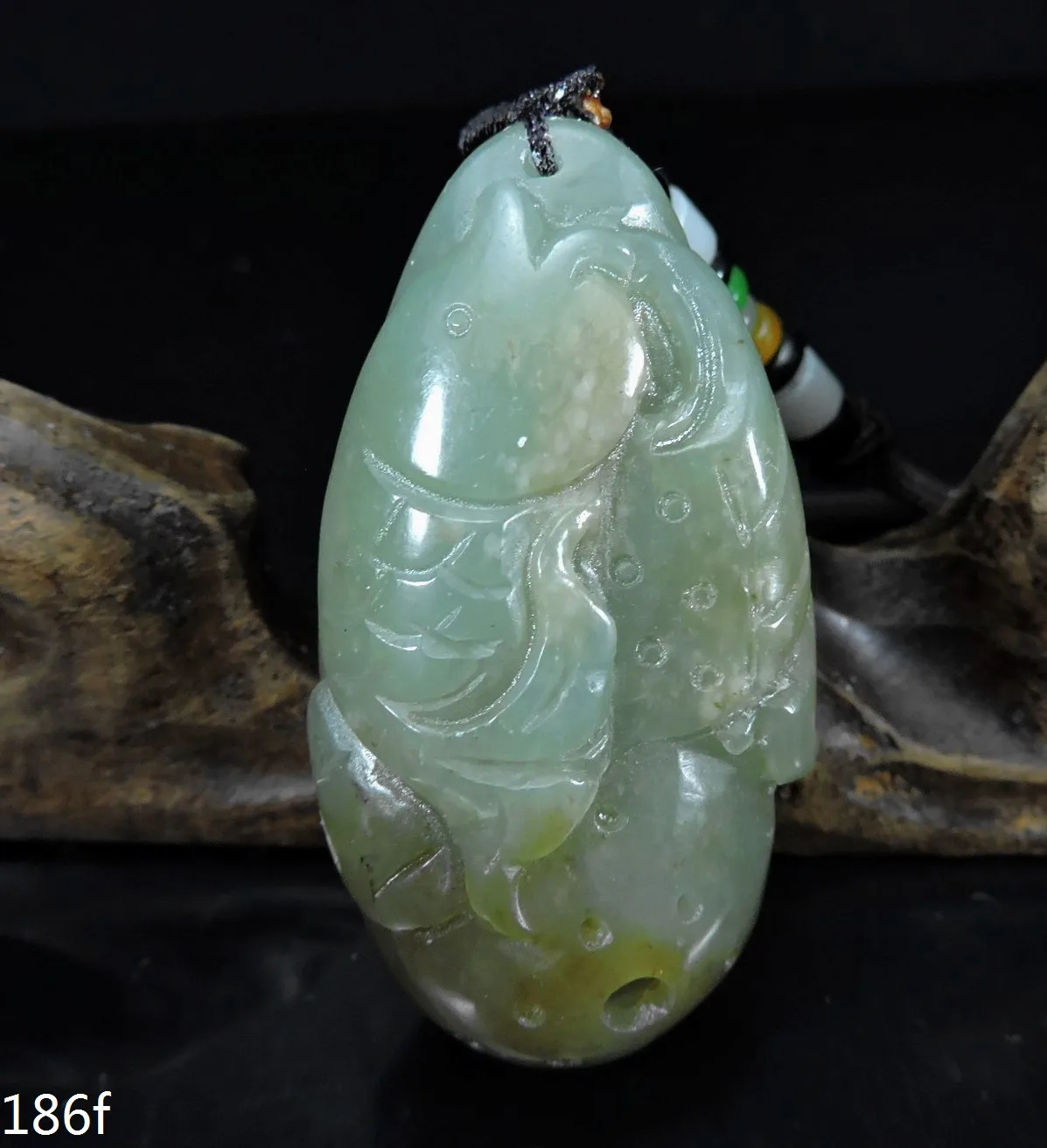 

Jade Jewelry Certified Hetian Jade Pendant Hand-Carved Fish&Creel Jadeite Necklace Pendant Gift No Treatment 186f