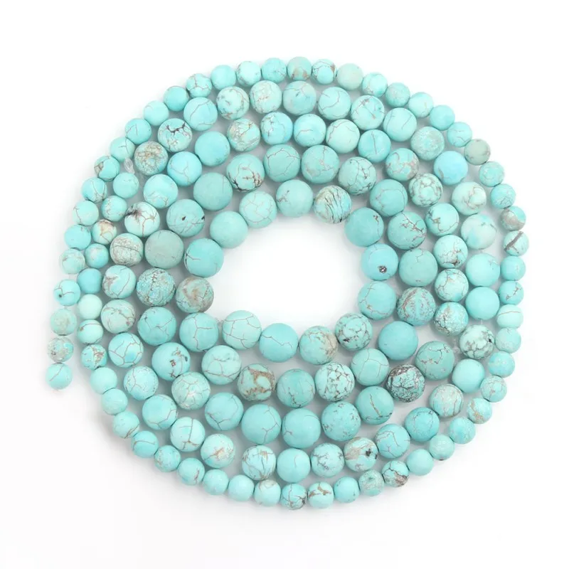 Polish Round Matte Frosted Blue Turquoises Natural Stone Beads Amazonite Watermelon Loose Beads for Bracelet Jewelry Making 15\'\'