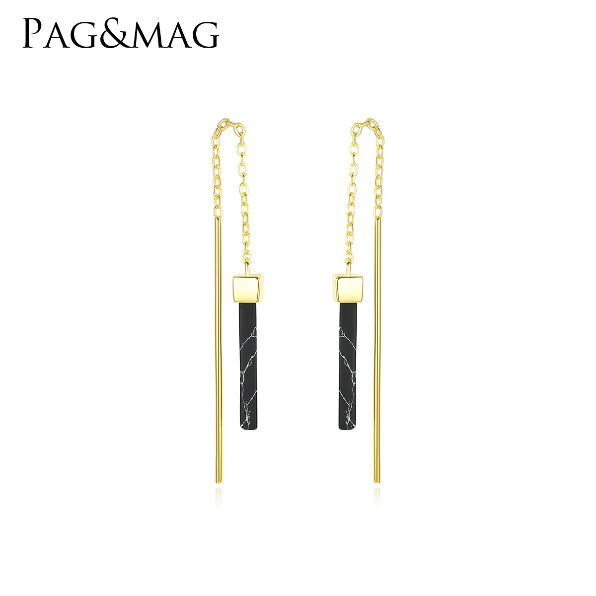 PAG&MAG new S925 sterling silver women's obsidian pendant tassel long simple earrings earrings