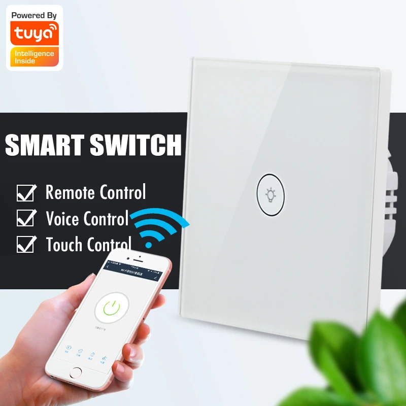 TUYA WiFi Smart Wall Light Switch with Single Pole or Multi-Control Association, Relay Status Optional,Work with Smart Life