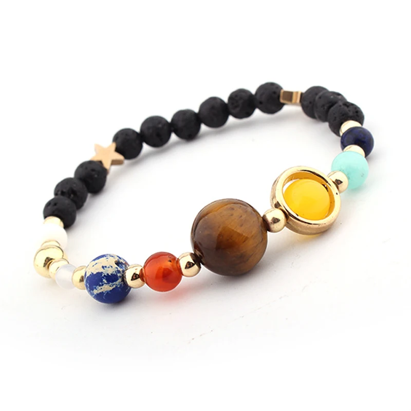 Women's Fashion Jewelry Bracelet - Galaxy Solar System Guardian Star Natural Stone Beads Bangle - New Universe Eight Planets