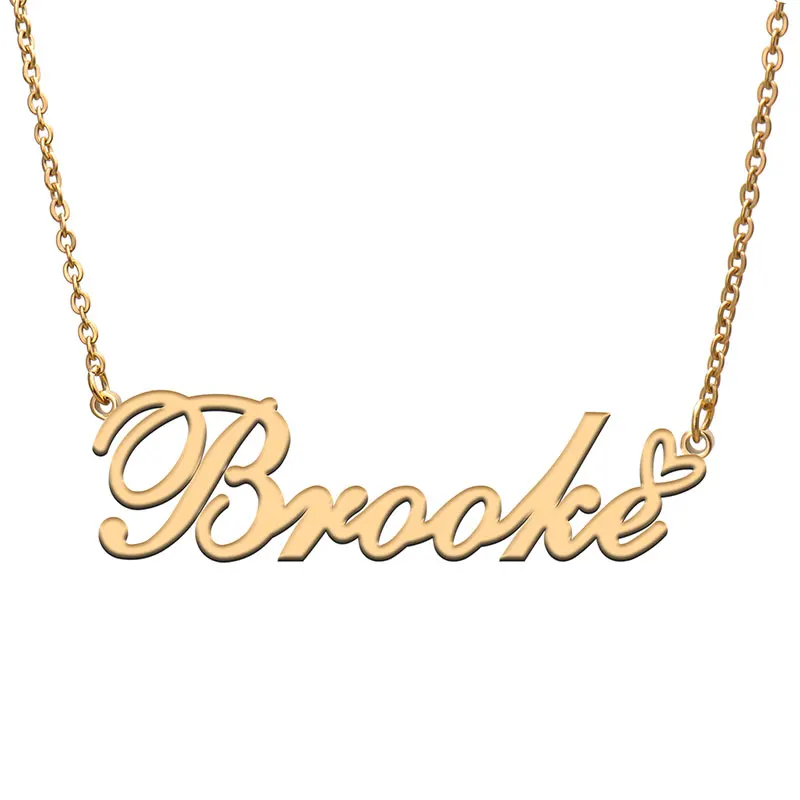 

Brooke Name with Love Heart Necklace for Women Stainless Steel Jewelry Nameplate Pendant Femme Mother Child Girls Gift