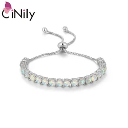 CiNily Color Optional Opal Stone 925 Sterling Silver Bracelets for Boho style Gift For Women Girls Fine Jewelry Sliding Bracelet