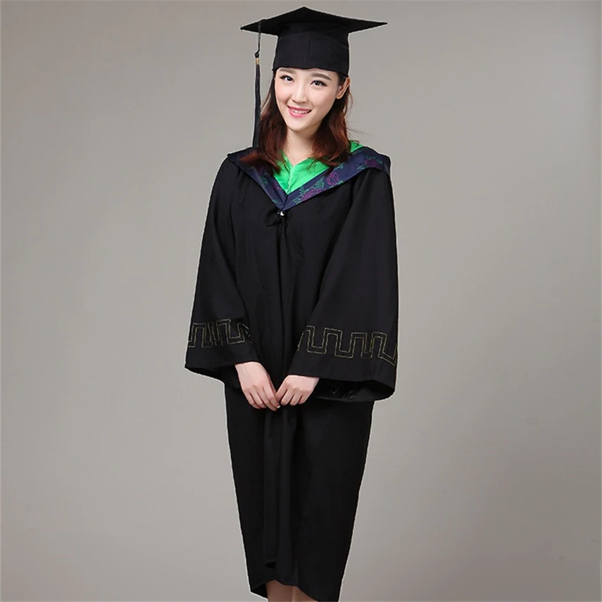 6Style University Graduation Gown Student High School Uniforms Class Team Wear Academic Dress for Adult Bachelor Robes+Hat Set