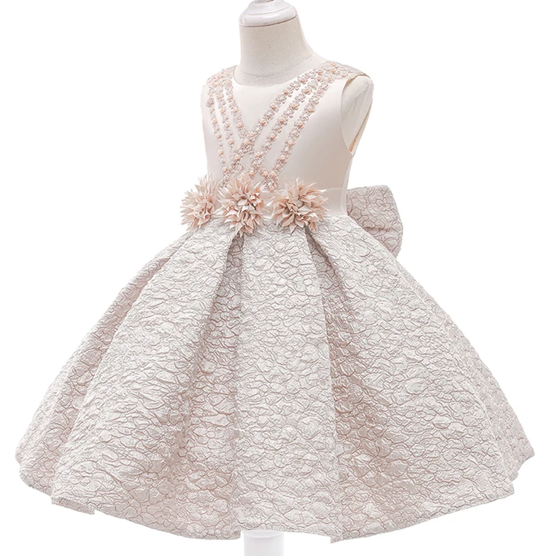 Kids Clothes Children Girls Princess Dress Beads Bow Baby Girls Christmas Party Dress Floral Ceremony Girls Costume Ball Gown