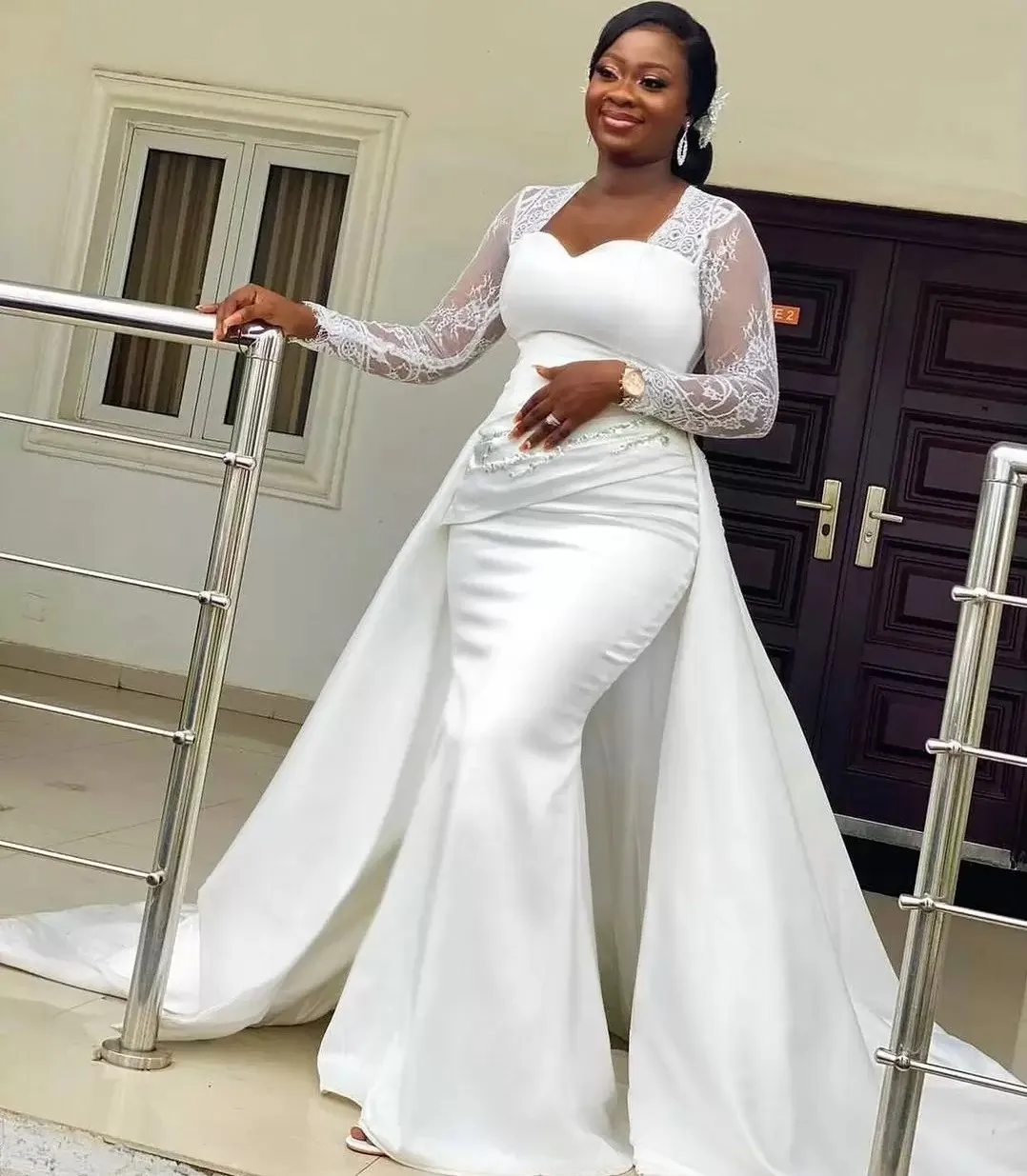 

Plus Size Arabic Aso Ebi Lace Beaded Mermaid Wedding Dress Long Sleeves Satin Bridal Gowns 2025 Vestidos De Noiva Mariee