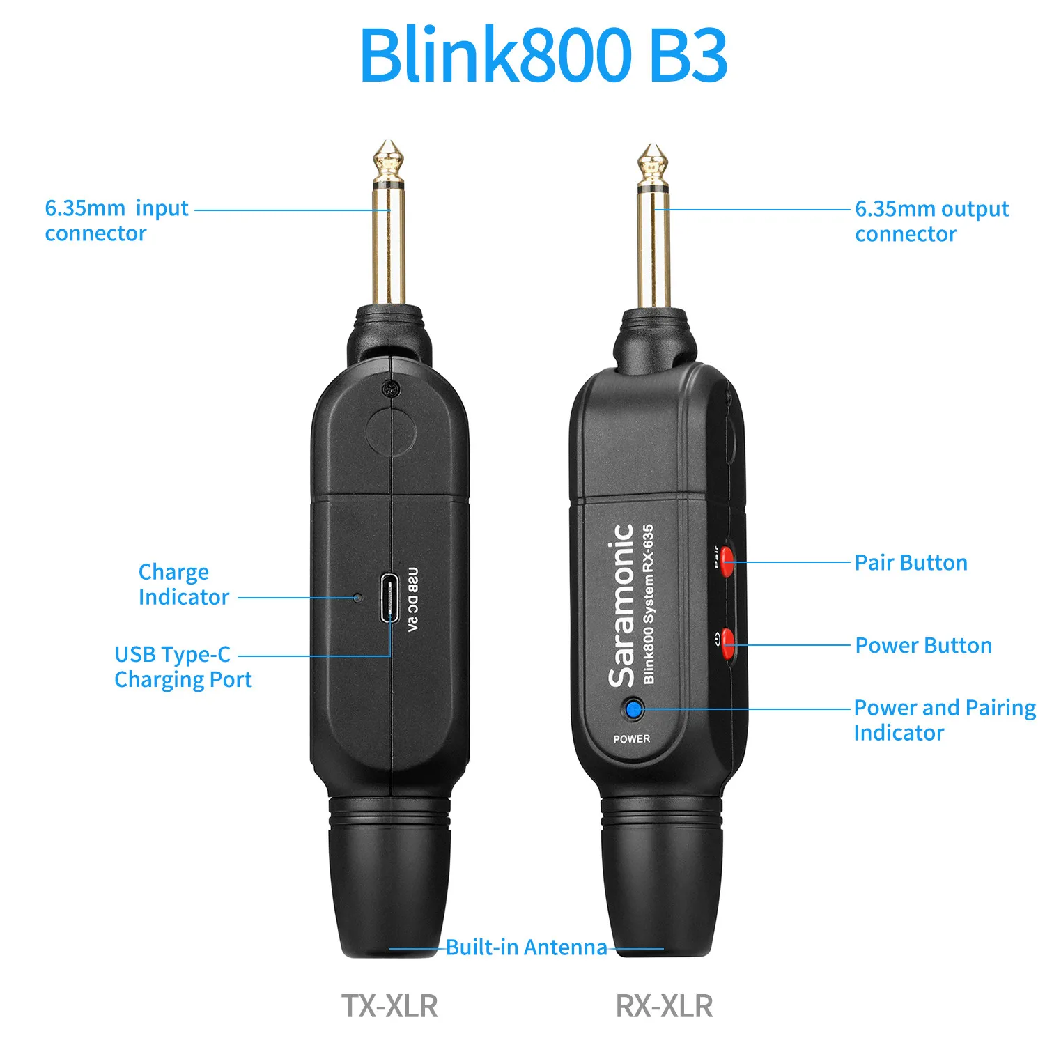 Saramonic Blink800 B3 5.8GHz Digital Wireless Microphone System for Guitars Audio Mixers Instruments Amplifiers Streaming