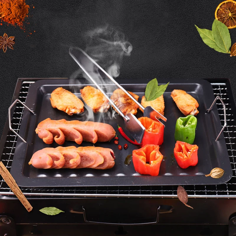 30X25CM BBQ Frying Grill Plate Korean BBQ Frying Pan Non-Stick Grill Plate Kitchen Cooking Easy To Clean Picnic Outdoor Barbecue