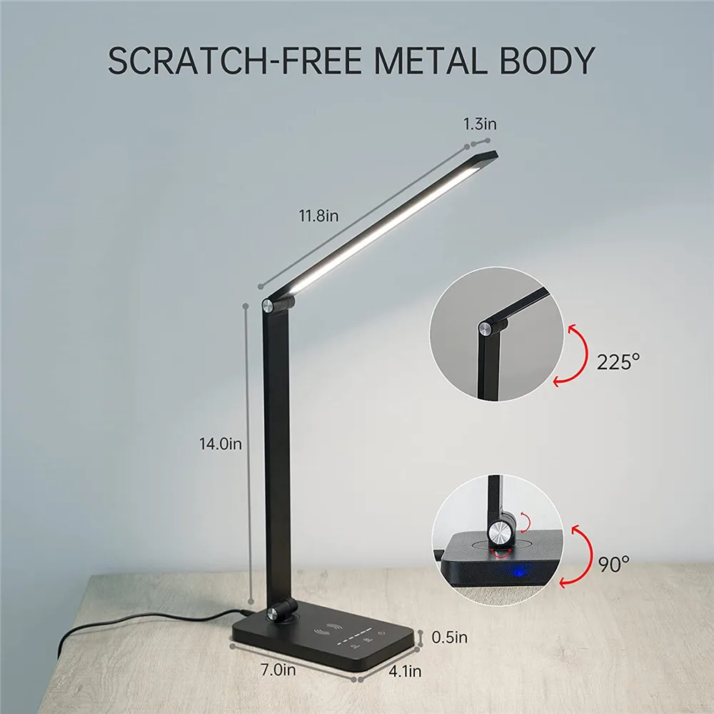 5 Modes Lighting LED Desk Lamp Wireless Charging Table Lamp Foldable Eye Protect Reading Light Touch Dimmable Study Night Light