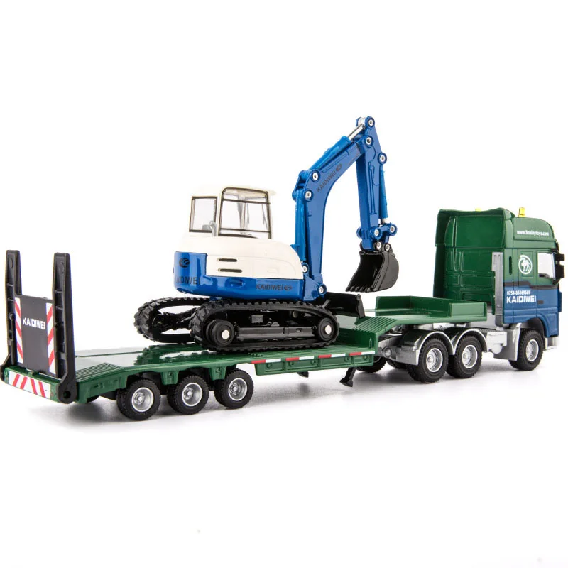 

Diecast 1/50 Scale Alloy Flatbed Trailer With Excavator Bulldozer Truck Simulation Alloy Engineering Vehicle Collection Model