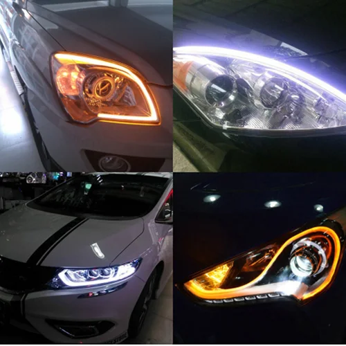 Imagen 2 del producto Tira de luces Led de circulación diurna para coche, luces de tubo Flexible DRL, señal de giro, Ojo de Ángel, estilo de coche, amarillo y blanco, 30cm, 45cm, 60cm, 2 piezas
