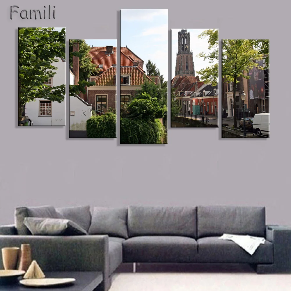 Home Decor UnFramed Modern HD Printed Canvas Painting 5 Pieces Wall Art Pictures Netherlands City Streetscape Poster PENGDA/post