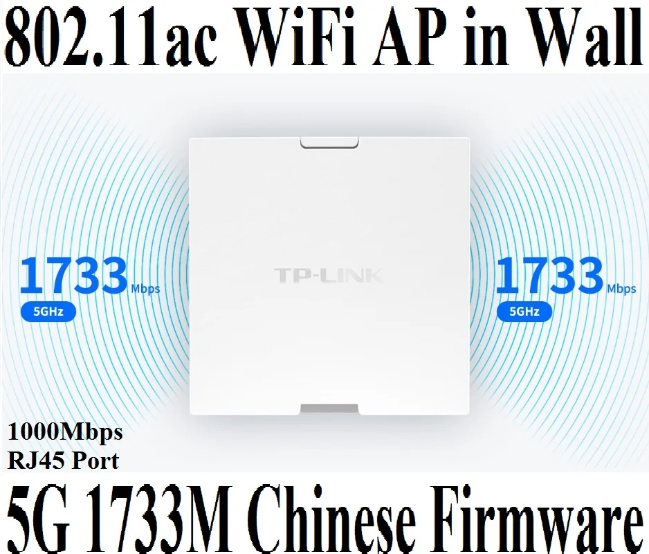 Alleen 5GHz 1733Mbps in Wall AP voor WiFi-project Indoor AP 802.11AC 5,0GHz WiFi Access Point, 1000M RJ45-poort, PoE-voeding