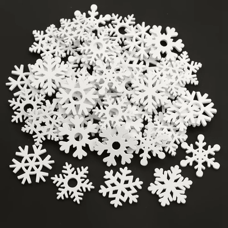 50pcs White Wooden Snowflakes Christmas Ornaments Xmas Wood Pendant for 2022 New Year Navidad Natal Noel Home Decoration