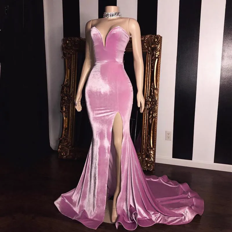 

Sexy Velvet Pink Evening Party Dresses 2024 Sweetheart High Slit Simple Long Formal Prom Gown Robe De Soiree