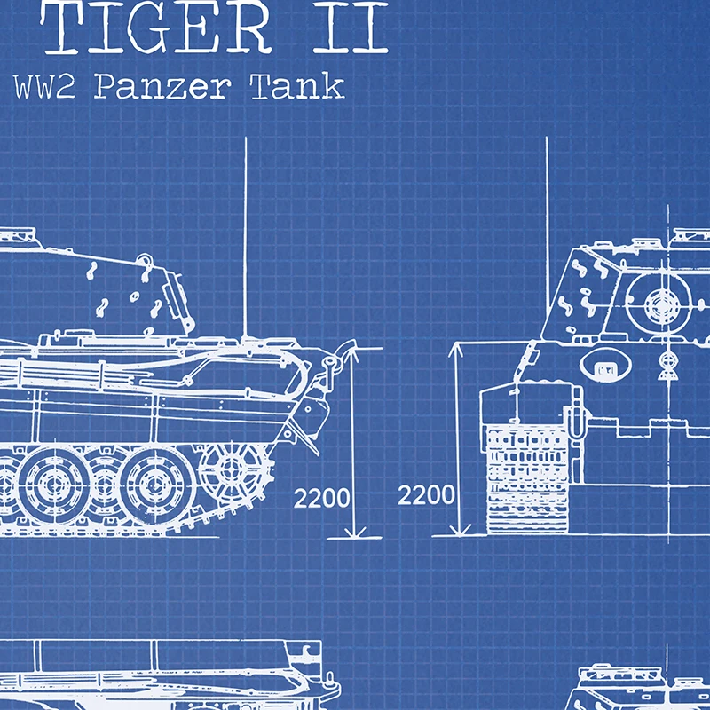 WW2 Tank Patent Vintage Posters and Prints German Tank King Tiger 2 Blueprint Art Canvas Painting Boys Gifts Wall Art Decor