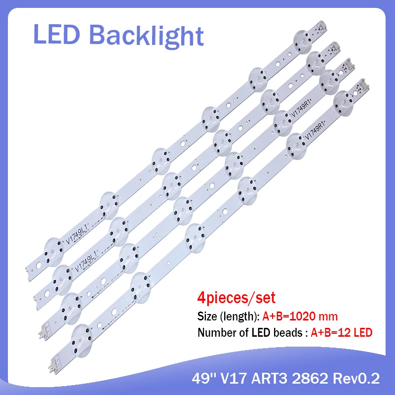 4Pieces/lot New LED Strip For LG 49UV340C 4A9UJ6565 49UJ670V 49 V17 ART3 2862 2863 6916L-2862A 6916L-2863A V1749R1 V1749L1 NEW