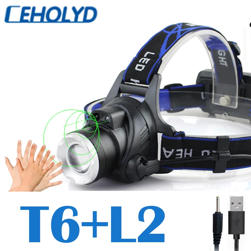 

LED Headlamp T6/L2/V6 3 Modes Zoomable Fishing Headlight Waterproof Super bright camping head lamp light USB rechargeable lanter