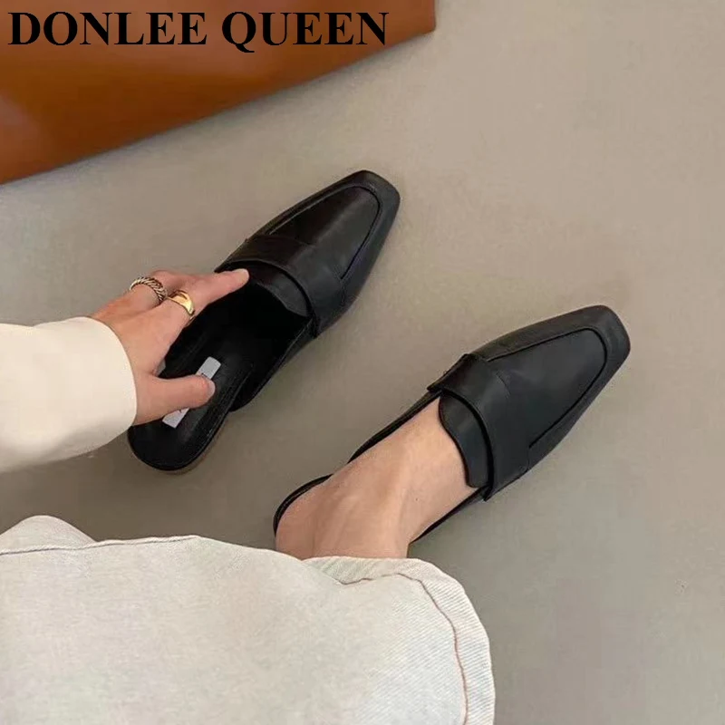 New Spring Women Mule Slippers Fashion Square Toe Flat Casual Slides Slip On Outdoor Female Flip Flops Sandals  Zapatillas Mujer