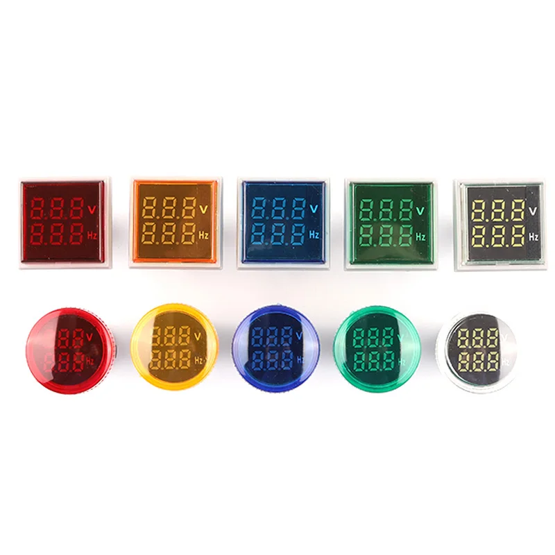 

22mm Digital DisplaySquare Round Voltage Hertz meter Frequency Voltage Tester Meter Indicator Signal Light AC 50-500V 0-99 Hz