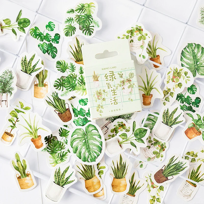 45pcs Green Plant Stickers Set Mini Succulent Plants  Sticker Home DIY Art Decoration Adhesive Post Gift Letter Seal A6584