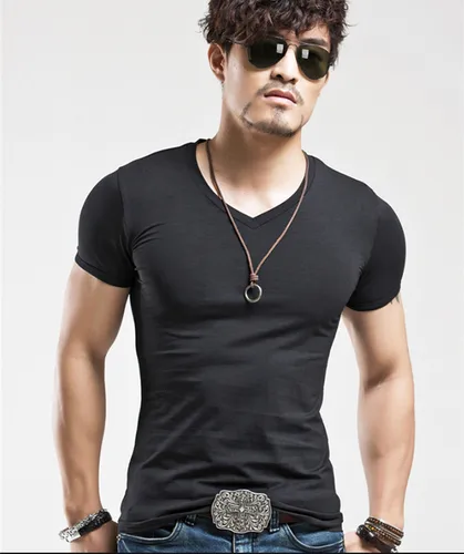 Imagen 2 del producto MRMT-Camiseta de manga corta para hombre, ropa deportiva de Color puro con cuello en V, medias negras
