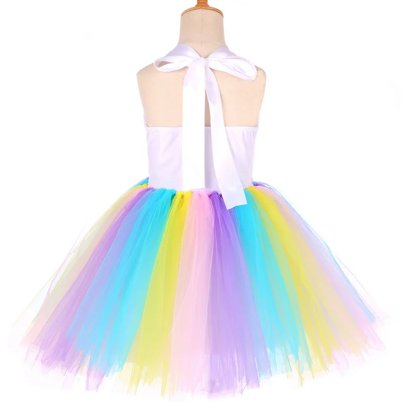 Girls Unicorn Costume Set Kids Christmas Birthday Party Bead Flower Sequin Pastel Rainbow Tutu Dresses Princess Cosplay Costumes