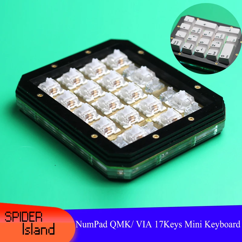 New QMK / VIA Macro Keyboard Mini Standard Numpad Mechanical Gaming Keypao Num New 17Keys with backlight RGB Copper Type C Cable