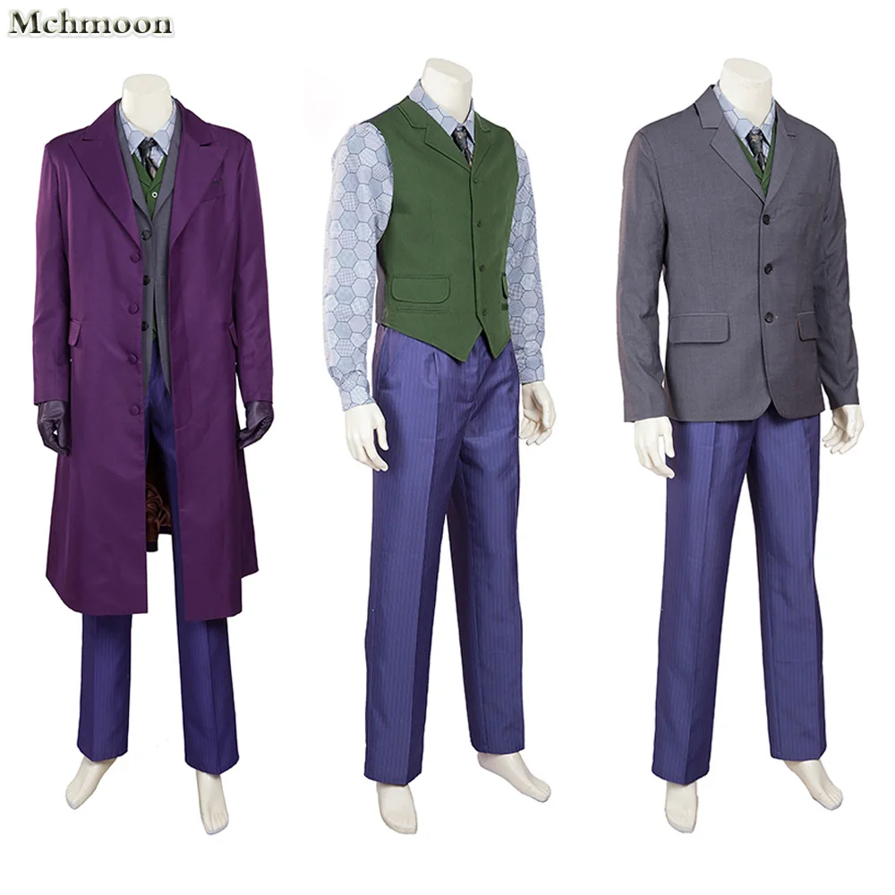 

Dark Knight Joker Cosplay Costume Purple Trench Green Vest Shirt Eric Border Outfits Halloween Uniforms For Adult Men Any Size