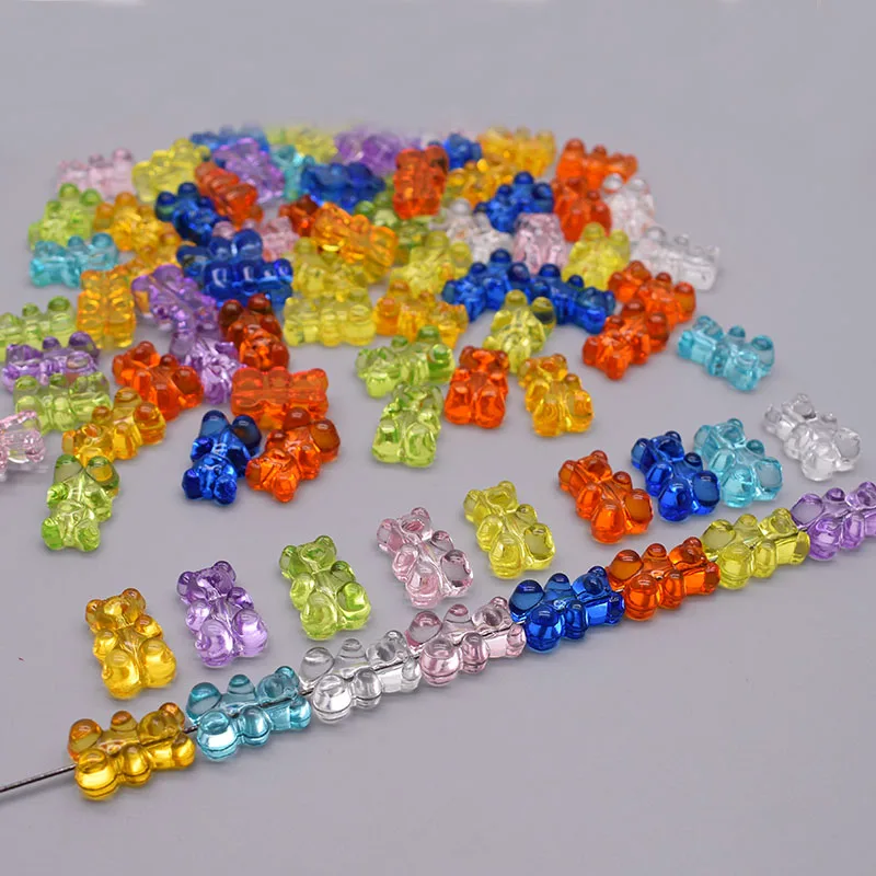 Rainbow Colorful Cute Gummy Bear Acrylic beads for Jewelry Making Necklace Bracelet Earrings Bears Christmas Gift  Vertical hole