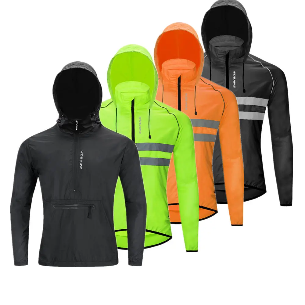 WOSAWE Thin Hooded Caps Men Bike Jackets Windproof Reflective Water Rain Repellent Running Windbreaker Coats Cycling Jacket