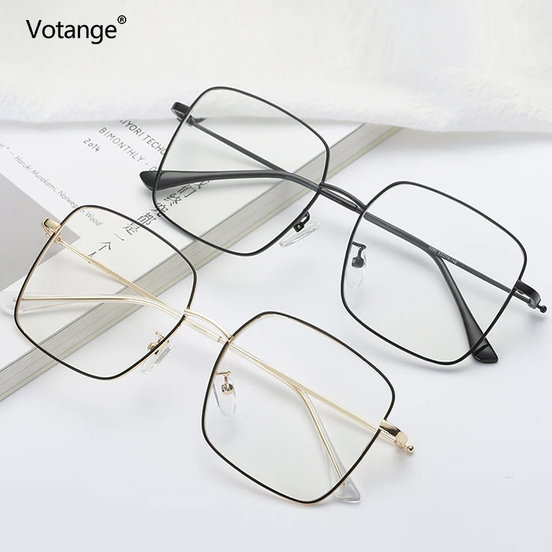 

Metal Square Oversized Plain Glasses Vintage Retro Literary Women Men Flat Clear Lens Student Myopia Eyeglasses Frame E045