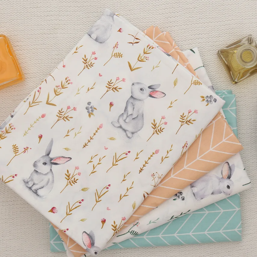 Rabbit Printed 100% Cotton Fabric DIY handmade sewing craft patchwork quilting Baby Dress home decor tissus tecidos cloth tilda