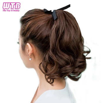 WTB-rabo de cavalo encaracolado curto sintético para mulheres, resistente ao calor, cordão, hairpieces ondulados, preto, marrom