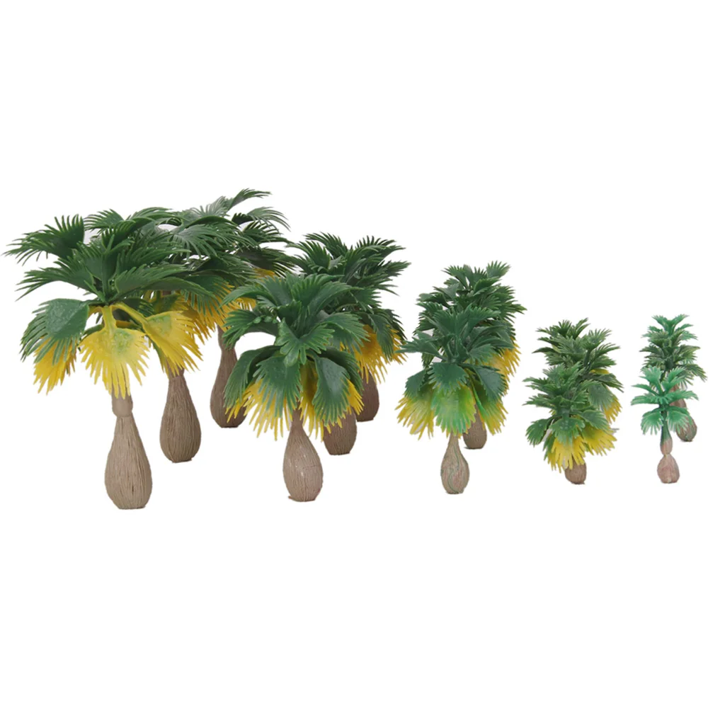 15pcs Mini Layout Model Train Palm Trees Tropical Forest Scenery Scale N Z 1:100-1:300 Green and Brown