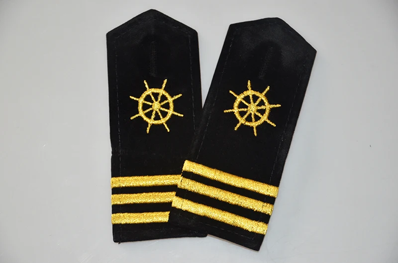 Tripulação epaulettes leme seaman volante hélice ouro emblemas de seda navio uniforme marinheiro duro epaulettes