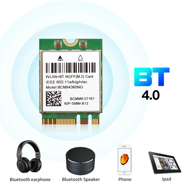 1200 Мбит/с 802.11ac WiFi BCM94360NG NGFF M.2 BCM94360CS2 5 ГГц WLAN Bluetooth 4,0 карта DW1560 для Windows Mac Hakintosh Windows 11