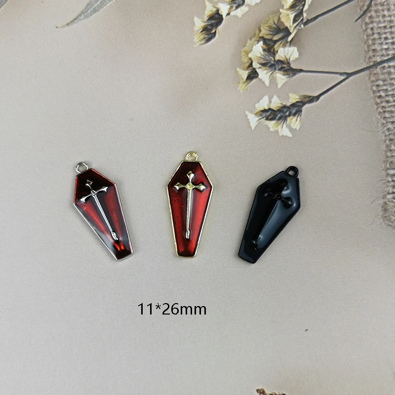 MuhNa 10pcs Enamel Red Cross Earring Charms Mummy Coffin Gothic Bracelet Necklace Pendants Craft Accessory Diy Jewelry Make