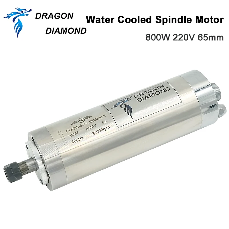 DRAGON DIAMOND 800W Water Cooled Spindle Motor ER11 Diameter 65mm 4 Bearings 220V/380V For CNC Engraving Machine