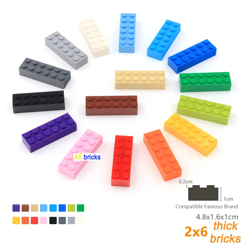 5pcs/lot DIY Blocks Building Bricks Thick 2X6 Educational Assemblage Construction Toys for Children Size Compatible With Brand