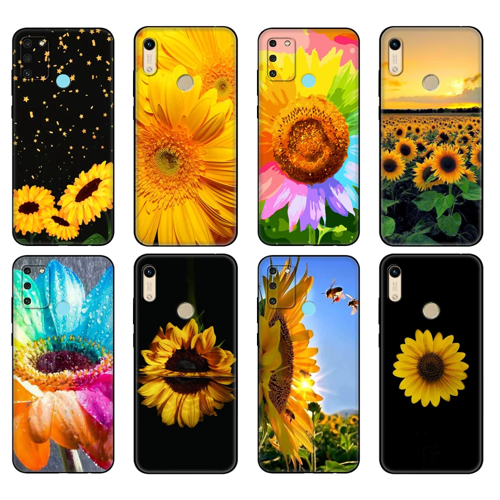 Black tpu Case For Honor 8a Prime 8s 9 10X Lite 9A 9C 9X Premium Pro 9S Case Cover Colorful Sunflower