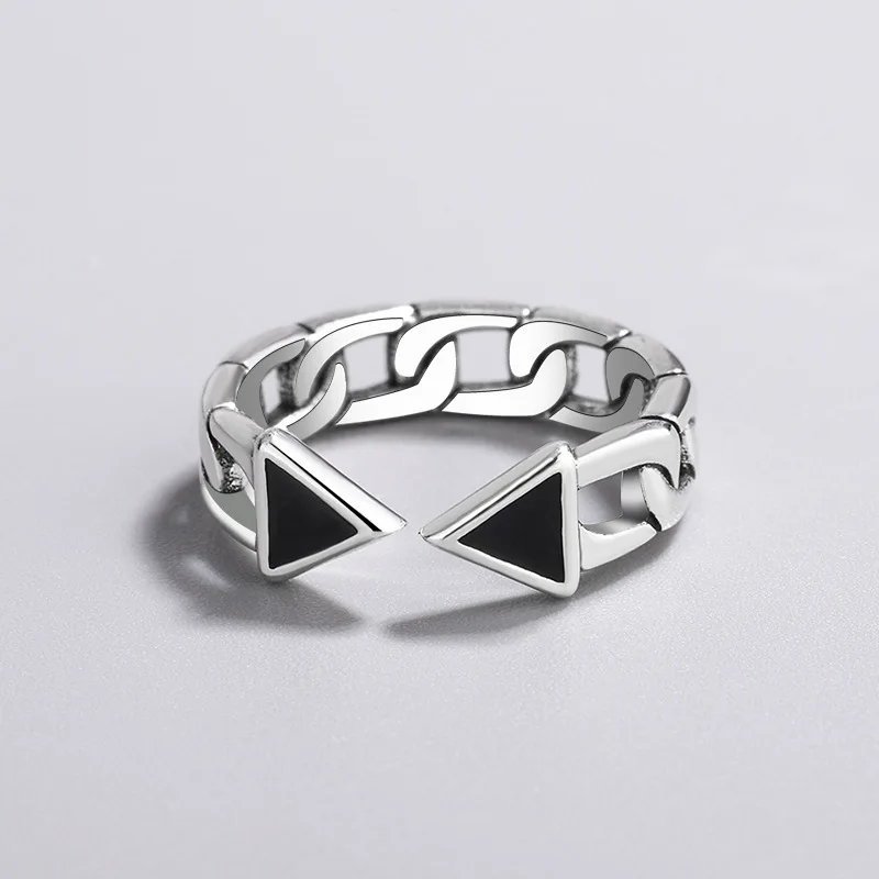 New Fashion Personality Triangle Chain 925 Sterling Silver Jewelry Geometric Retro Popular Exquisite Opening Rings TYB088