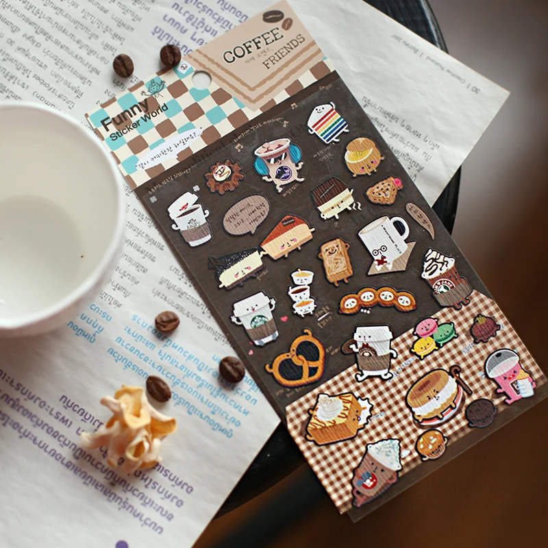 Breakfast Coffee Doughnut Korea Stickers Journaling Cutting Die Bread Cake Diary Planner Decorative Sticker Stationery Craft