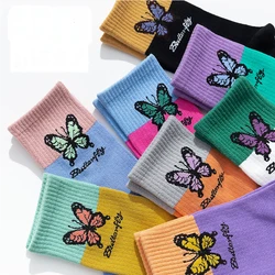 New Fashion Butterfly Pattern Socks Kawaii Cute Women Funny Korean Style Cotton Socks Streetwear Harajuku Socks