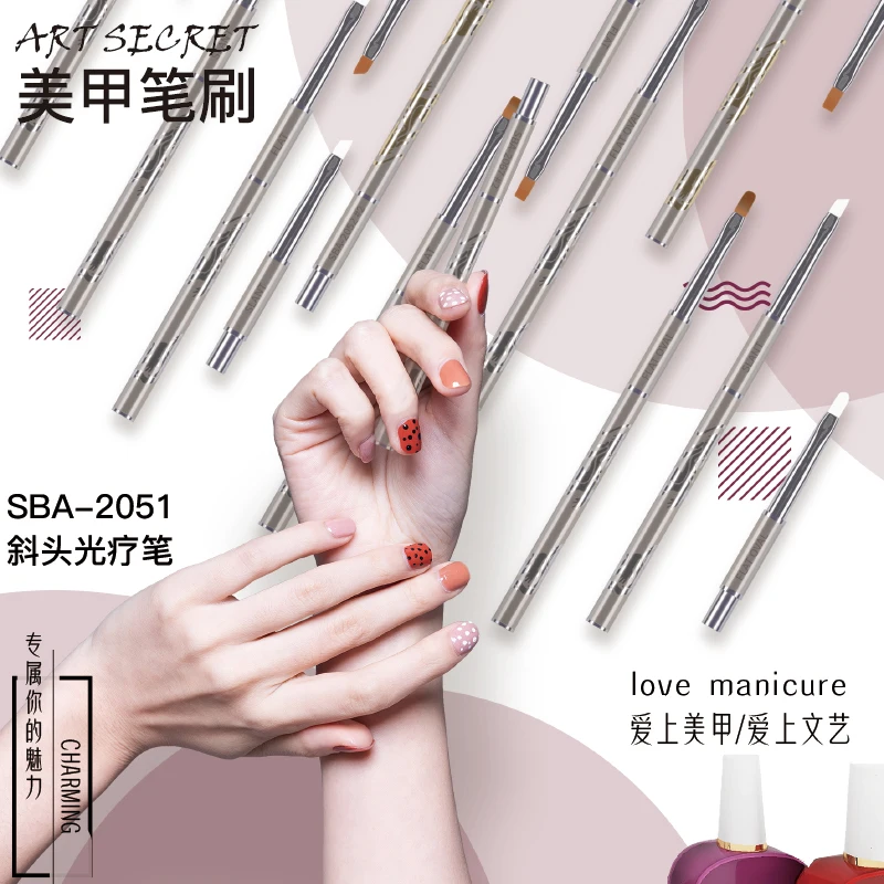 ArtSecret SBA-2051 Slant Nail Brush South Korean Importing Nylon Hair Aluminum Handle Nails Supplies For Professionals